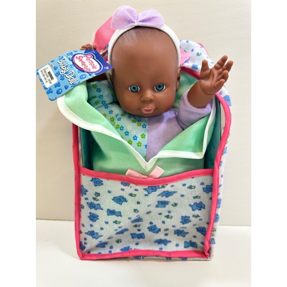 New! Pampie Sweetie 11" Black Baby Doll in Carrier with Blanket‎
